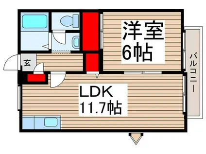サンウエストB(1LDK/2階)の間取り写真
