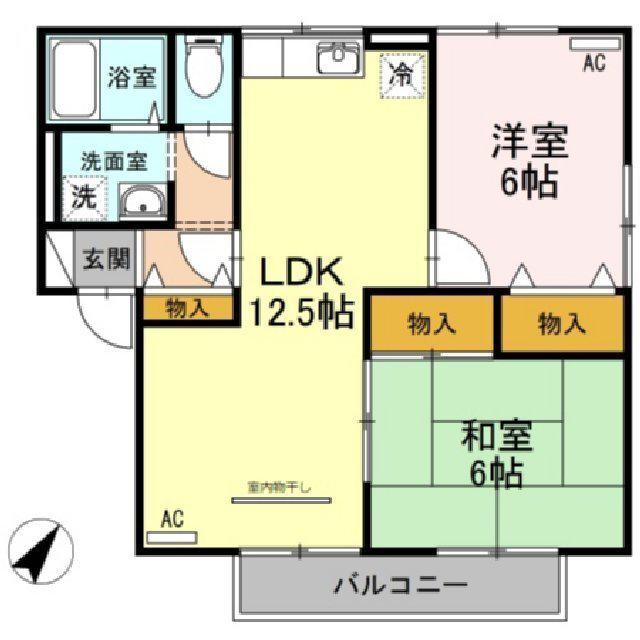 エスポワール三柳B棟(2LDK/1階)の間取り写真