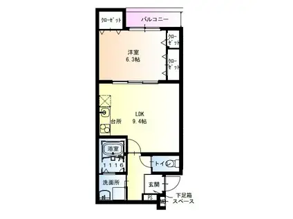 フジパレス北野田V(1LDK/1階)の間取り写真