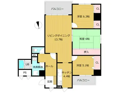 アーデルテラス愛宕(3LDK/2階)の間取り写真