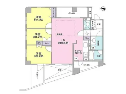 THECENTURYMIYAZAKIDAI(3LDK/5階)の間取り写真