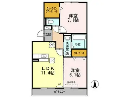 クレシア A(2LDK/1階)の間取り写真