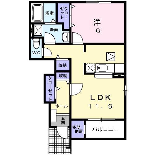 アクティブY21A(1LDK/1階)の間取り写真