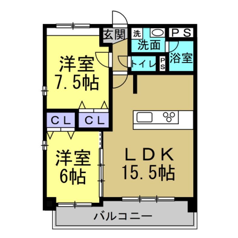 ブルーム(2LDK/2階)の間取り写真