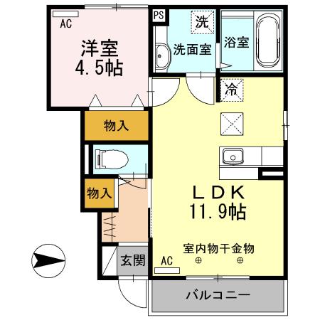 かわせみの里(1LDK/1階)の間取り写真