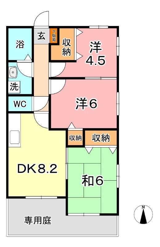 テラスハマB棟(3DK/1階)の間取り写真