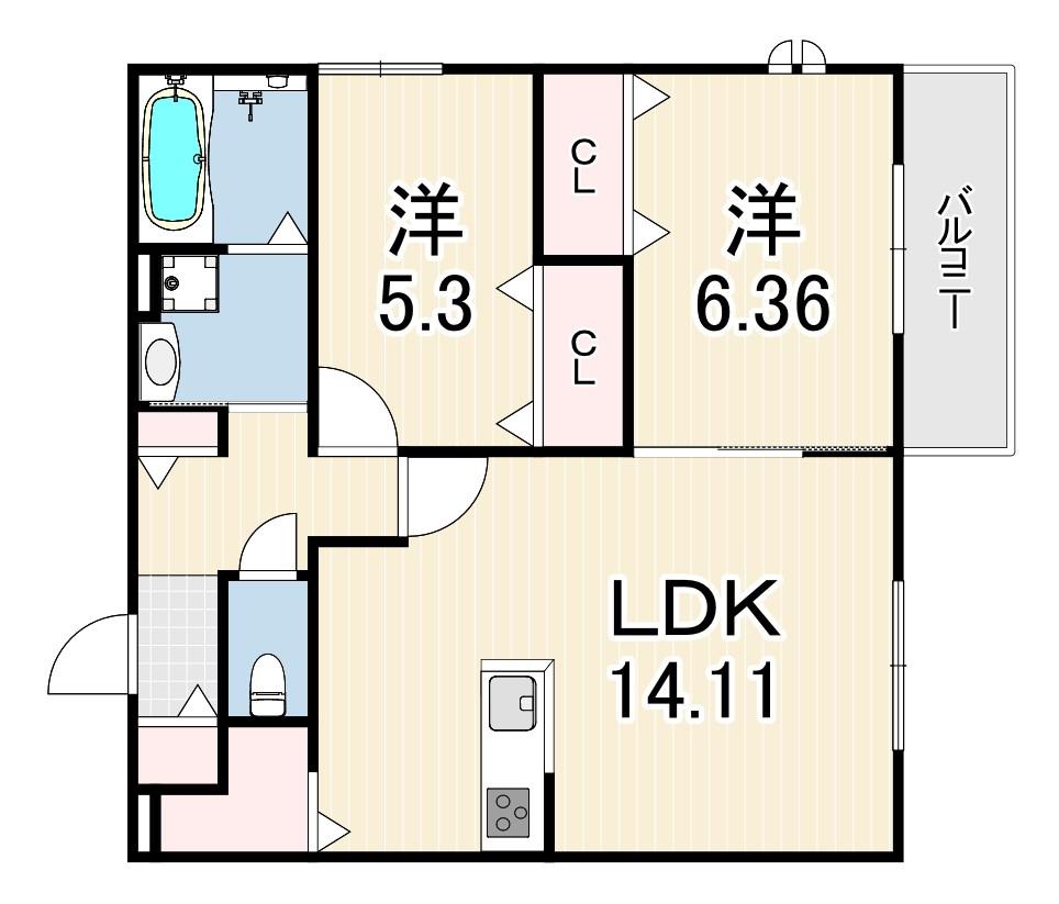ルミエール野間北(2LDK/1階)の間取り写真