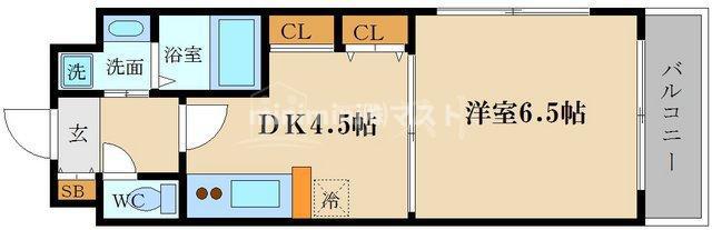 プレジオ中之島(1DK/4階)の間取り写真