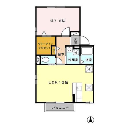 ウィルガーデン B(1LDK/1階)の間取り写真