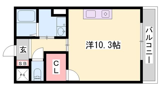 インタービレッジ下手野(ワンルーム/2階)の間取り写真