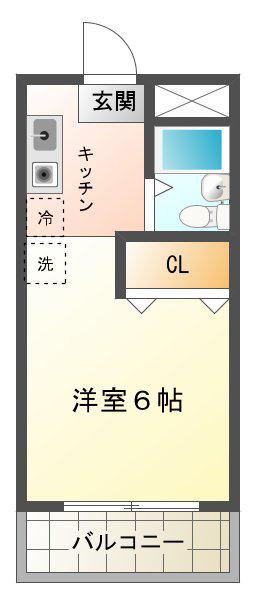 パルメゾン西脇(ワンルーム/2階)の間取り写真