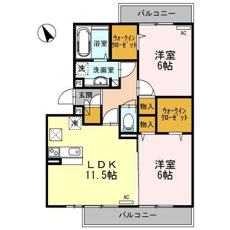 ELYSION ウエスト(2LDK/2階)の間取り写真