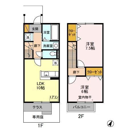 グレーリング(2LDK/1階)の間取り写真