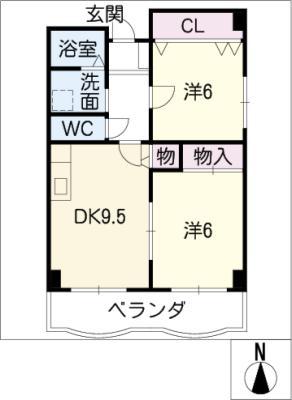 アメリアコートわかくさ(2DK/1階)の間取り写真