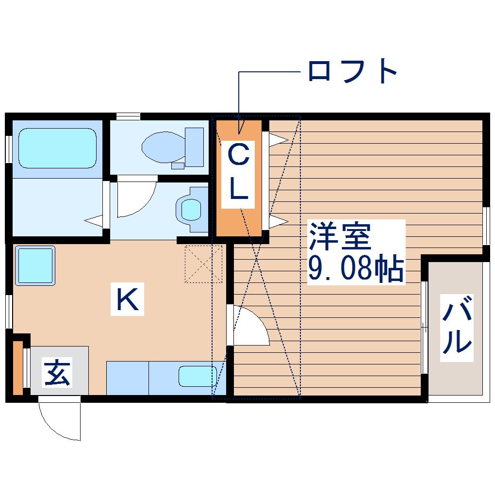 エアフォルク新田東II番館(1K/2階)の間取り写真
