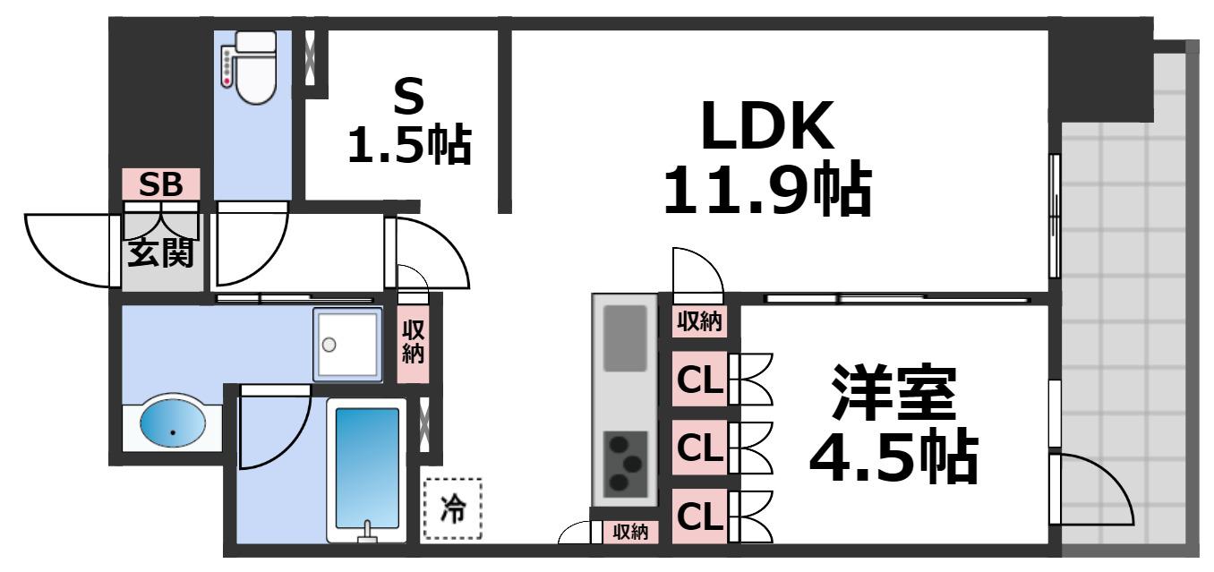 ザ・パークハビオ都島フロント(1SLDK/2階)の間取り写真