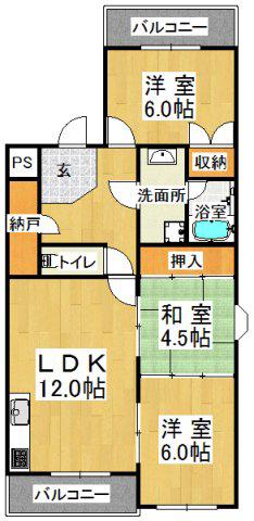 パークサイド名谷(3LDK/3階)の間取り写真