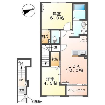 東田中アパート(2LDK/2階)の間取り写真
