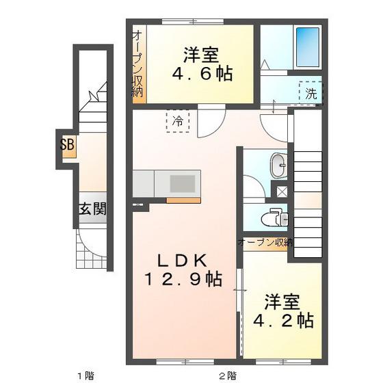 ルーチェ(2LDK/2階)の間取り写真