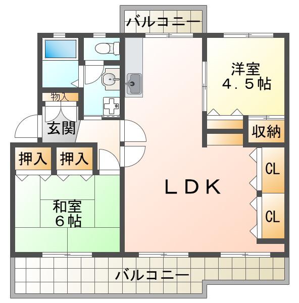 新多聞第3(2LDK/5階)の間取り写真