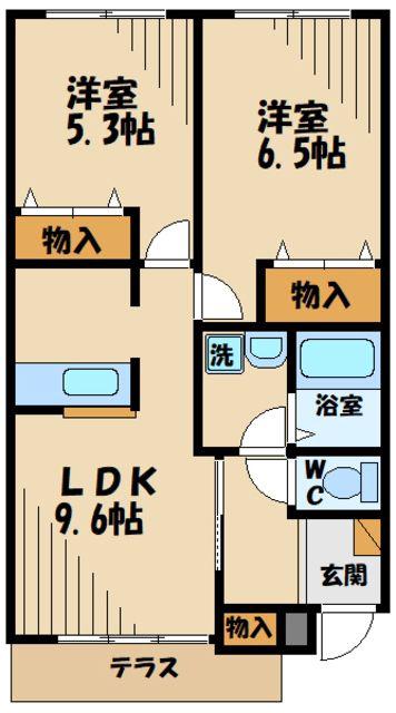 メゾンボヌール(2DK/2階)の間取り写真