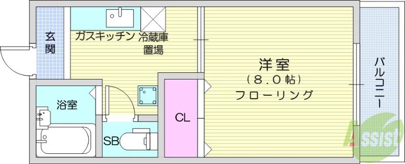 植木ハイツⅥ(1K/2階)の間取り写真