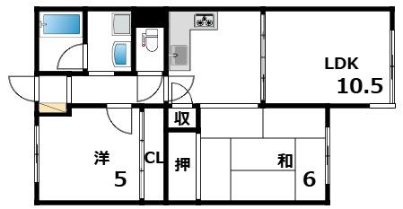 ルボアール芦屋(2LDK/3階)の間取り写真