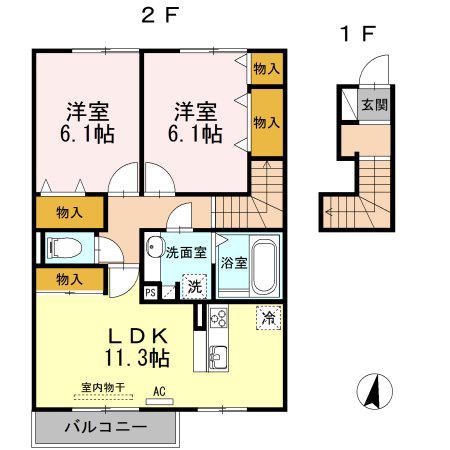 サンライフ原島(2LDK/2階)の間取り写真