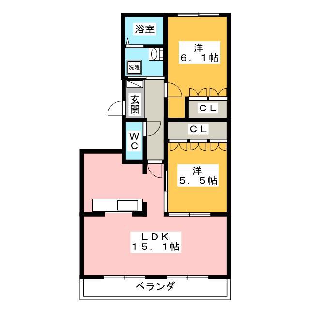ヴィレッジバレーK(2LDK/2階)の間取り写真
