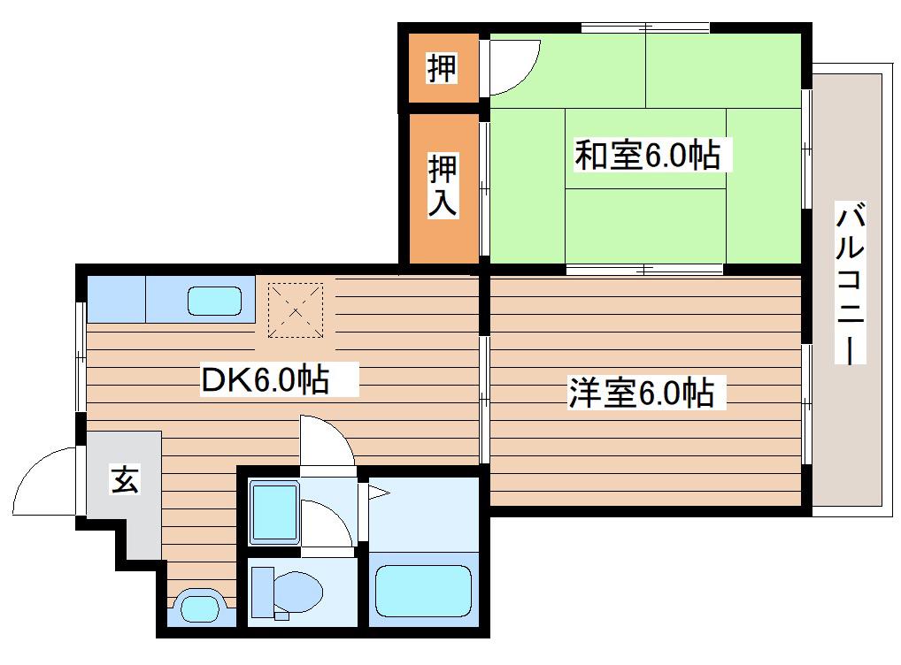 レジデンス河原町(2DK/3階)の間取り写真