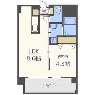 アニマーレ長堀(1LDK/4階)の間取り写真
