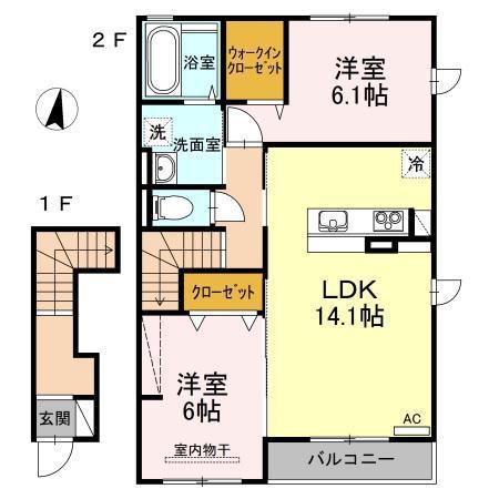 レグルスA棟(2LDK/2階)の間取り写真