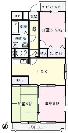 マジェステート(3LDK/1階)の間取り写真