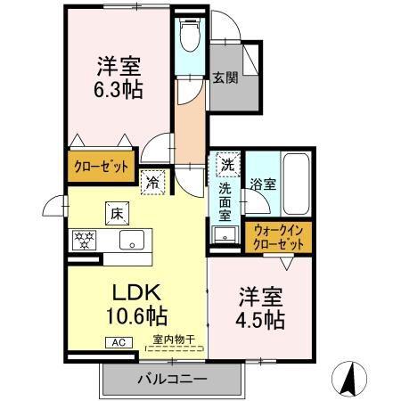 モンシャトー岐南II(2LDK/1階)の間取り写真
