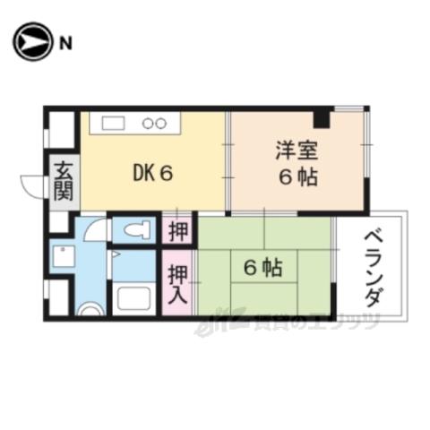 ヴィランセンワ丸太町(2DK/6階)の間取り写真