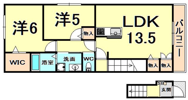ソレーユ山手ヘーベルメゾン(2LDK/2階)の間取り写真