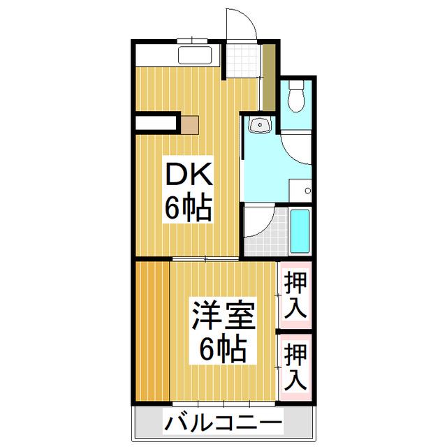 ハイツ井端B棟(1DK/2階)の間取り写真