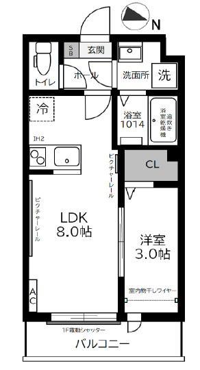 ガーデンヒルズ宮原(1LDK/1階)の間取り写真