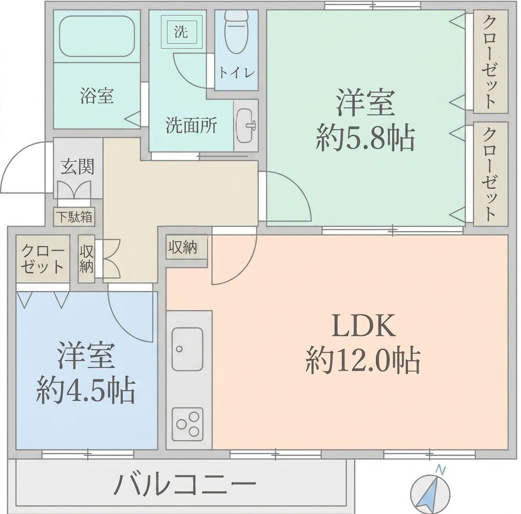永山3丁目第二2号棟(2LDK/1階)の間取り写真