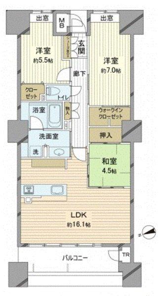 クラース八丁堀ザ・マーク(3LDK/15階)の間取り写真