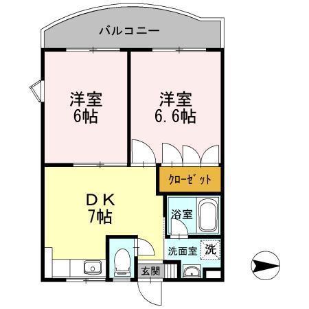 グランディール小泉(2DK/2階)の間取り写真