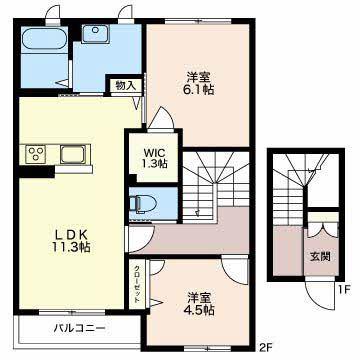 ソサイティー安養坊(2LDK/2階)の間取り写真