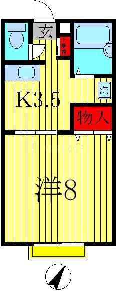 第2シャトルT(1K/1階)の間取り写真