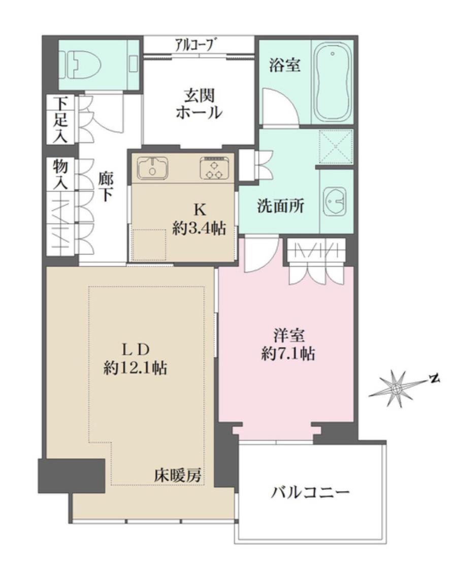グラングリーン大阪 THE ノース RESIDENCE(1LDK/26階)の間取り写真