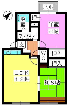 メロディハイツ永隈(2LDK/2階)の間取り写真