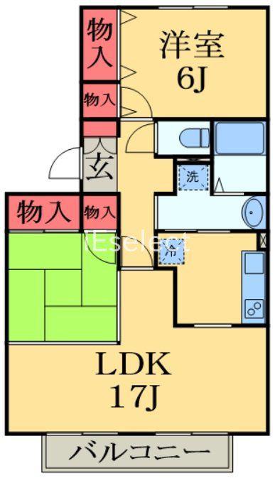 エーデルハイムB(1LDK/2階)の間取り写真