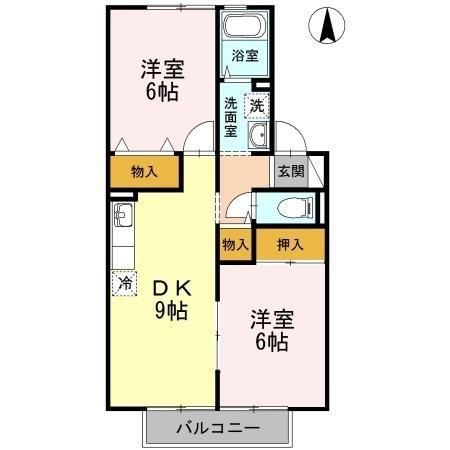 エクレール美濃屋B(2DK/1階)の間取り写真