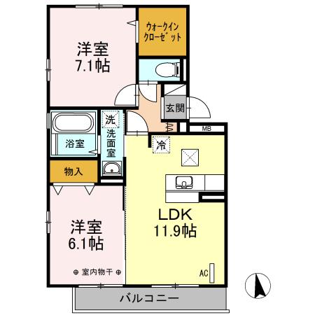 ウィル A(1LDK/1階)の間取り写真