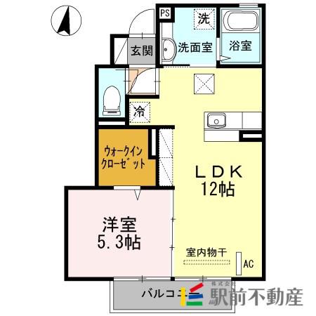 サンドハウスA棟(1LDK/1階)の間取り写真