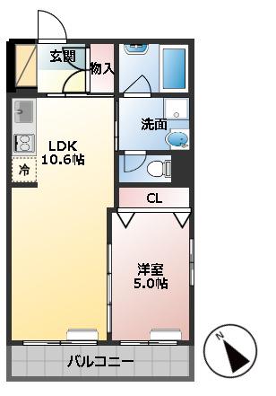 ディア・ウェッジ(1LDK/2階)の間取り写真